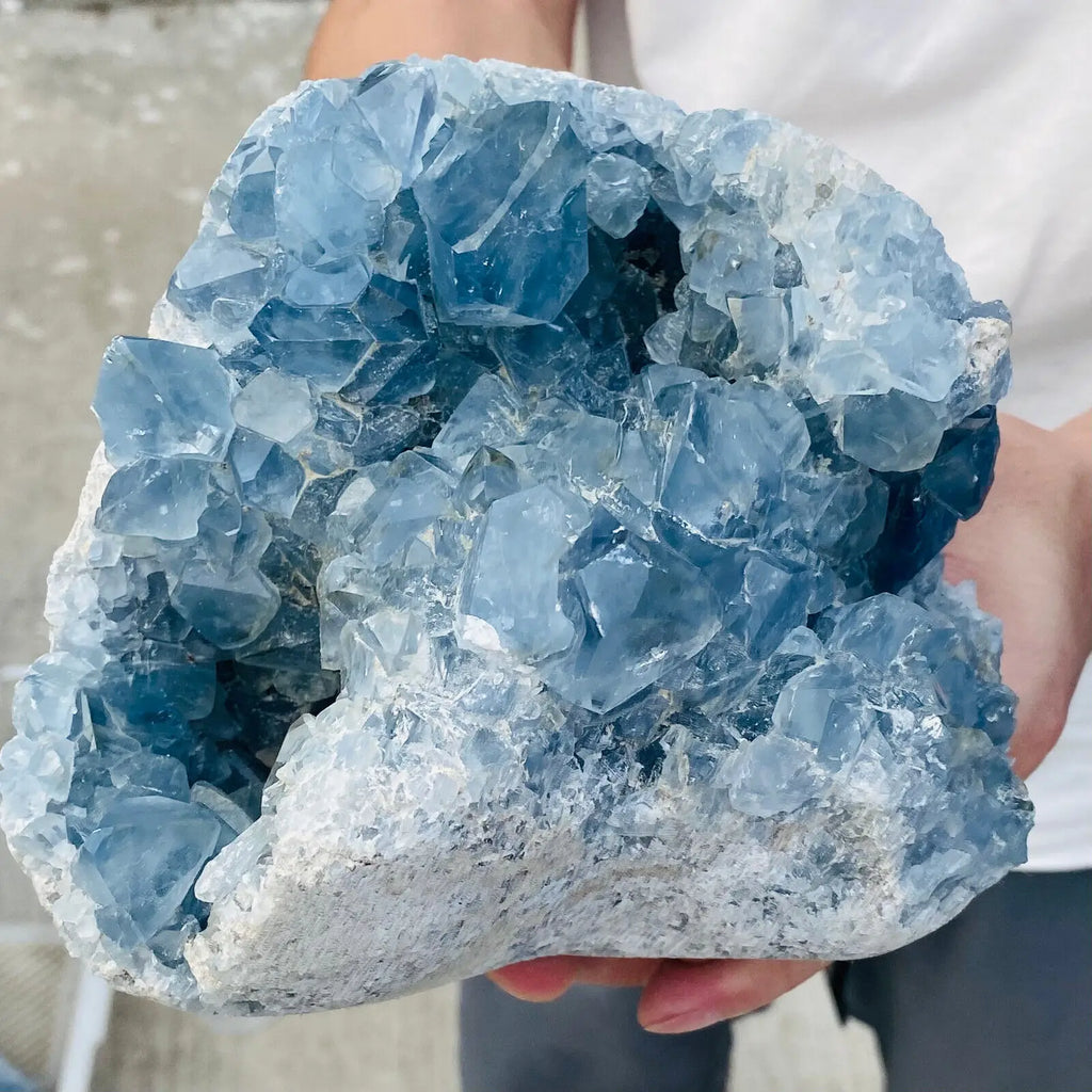 Statement Natural Blue Celestite Geode Quartz Crystal 1300-1600g