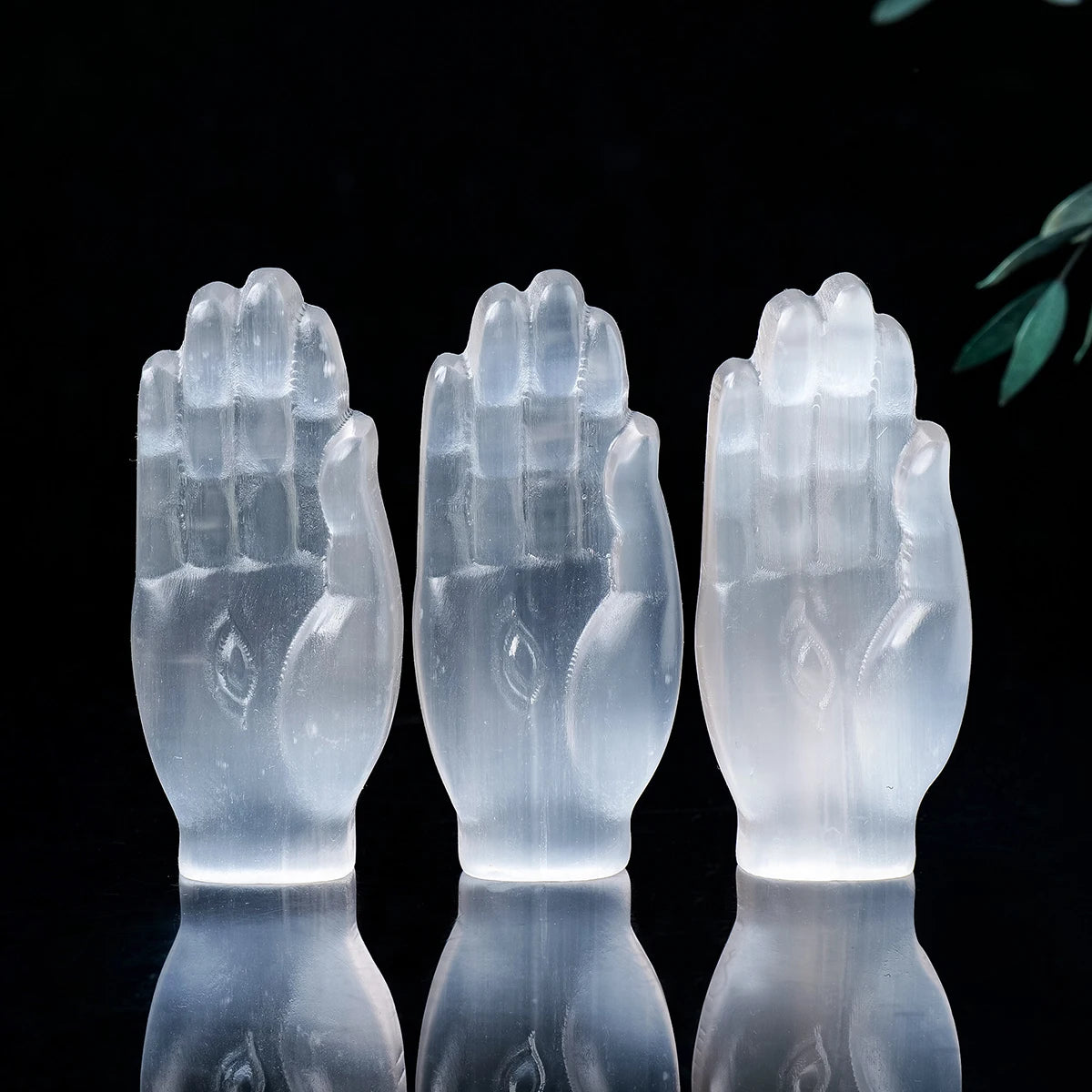 Carved Selenite Crystal Hand Statue