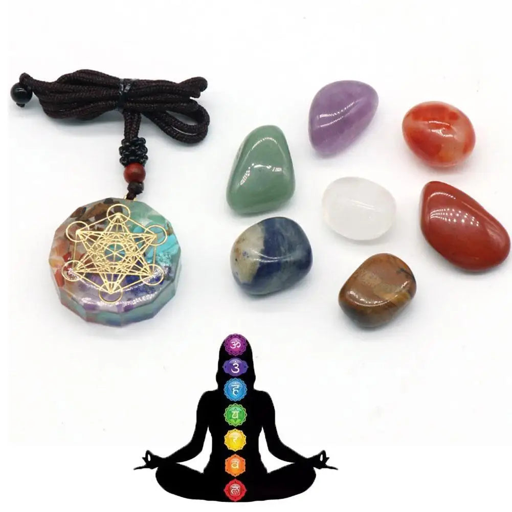 Natural Crystal Chakra Stones and Pendant Gift Set