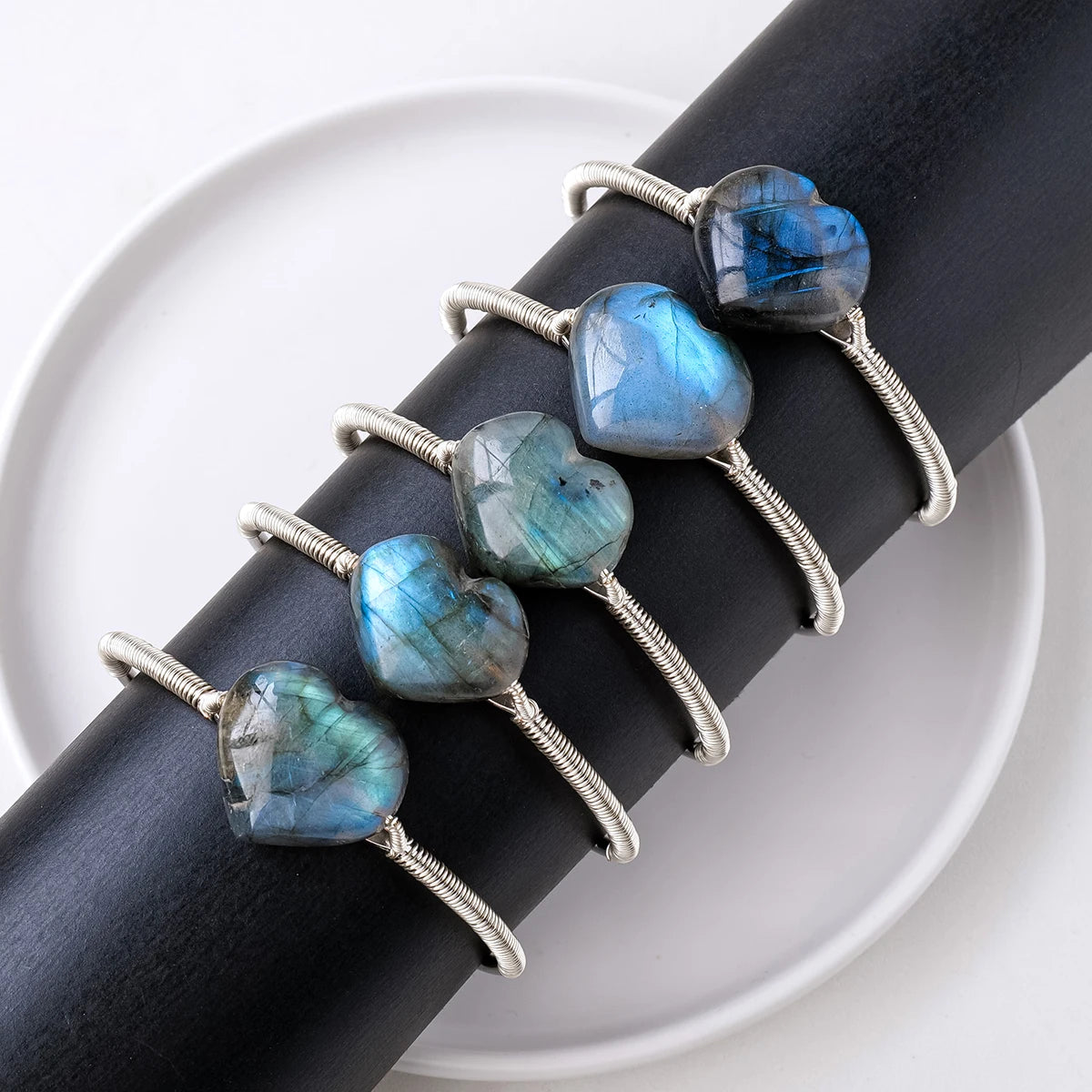 Natural Labradorite Crystal Heart Bracelet