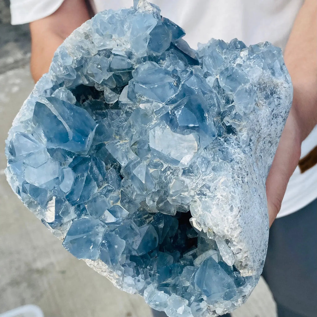 Statement Natural Blue Celestite Geode Quartz Crystal 1300-1600g