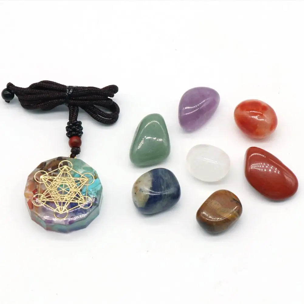 Natural Crystal Chakra Stones and Pendant Gift Set