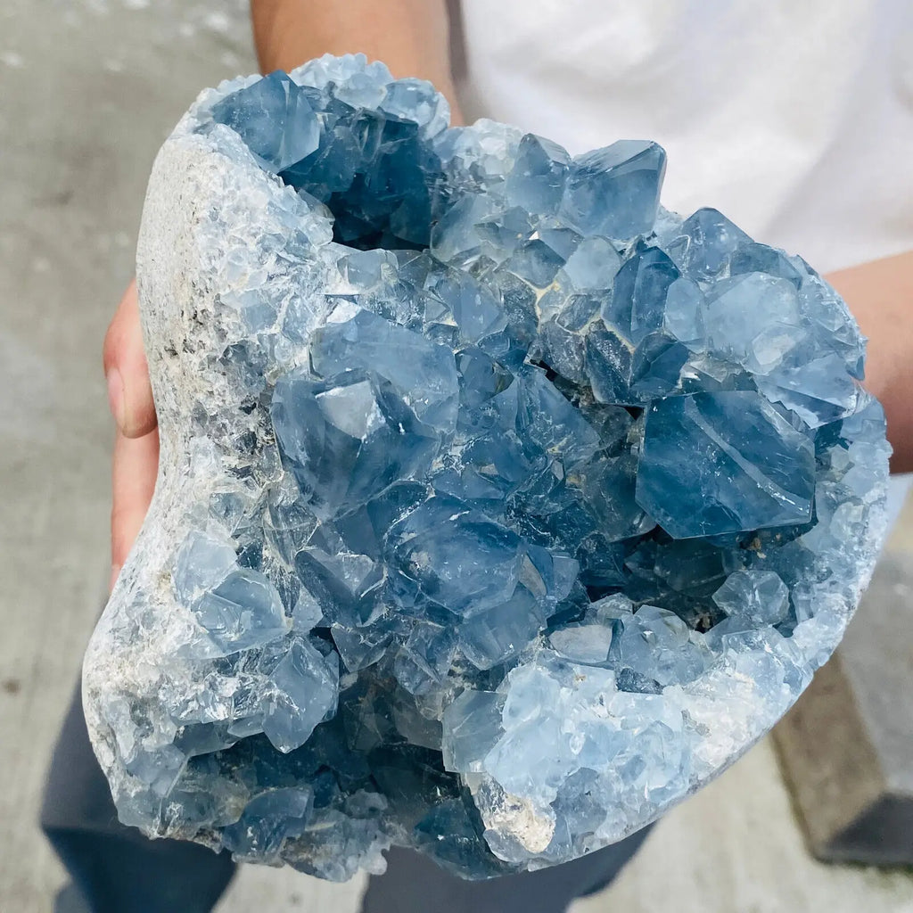 Statement Natural Blue Celestite Geode Quartz Crystal 1300-1600g