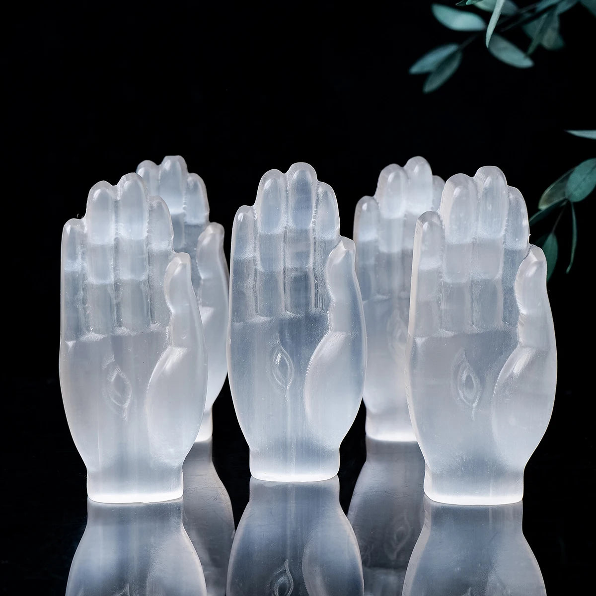 Carved Selenite Crystal Hand Statue