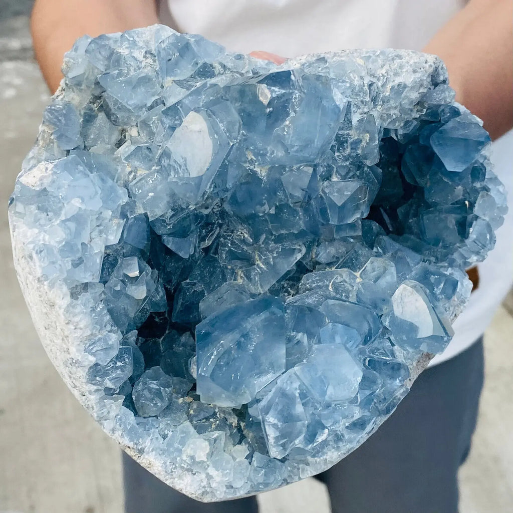 Statement Natural Blue Celestite Geode Quartz Crystal 1300-1600g