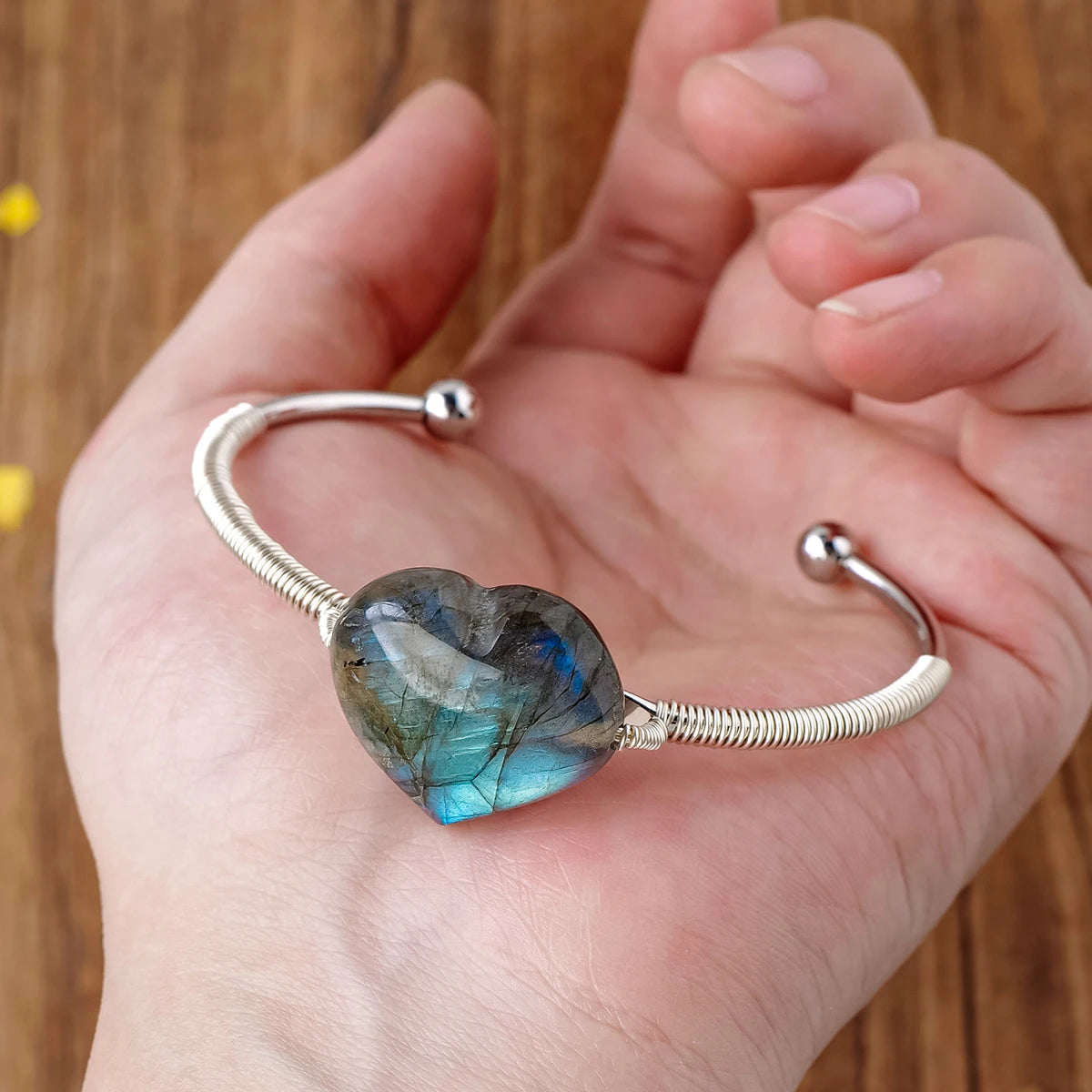 Natural Labradorite Crystal Heart Bracelet