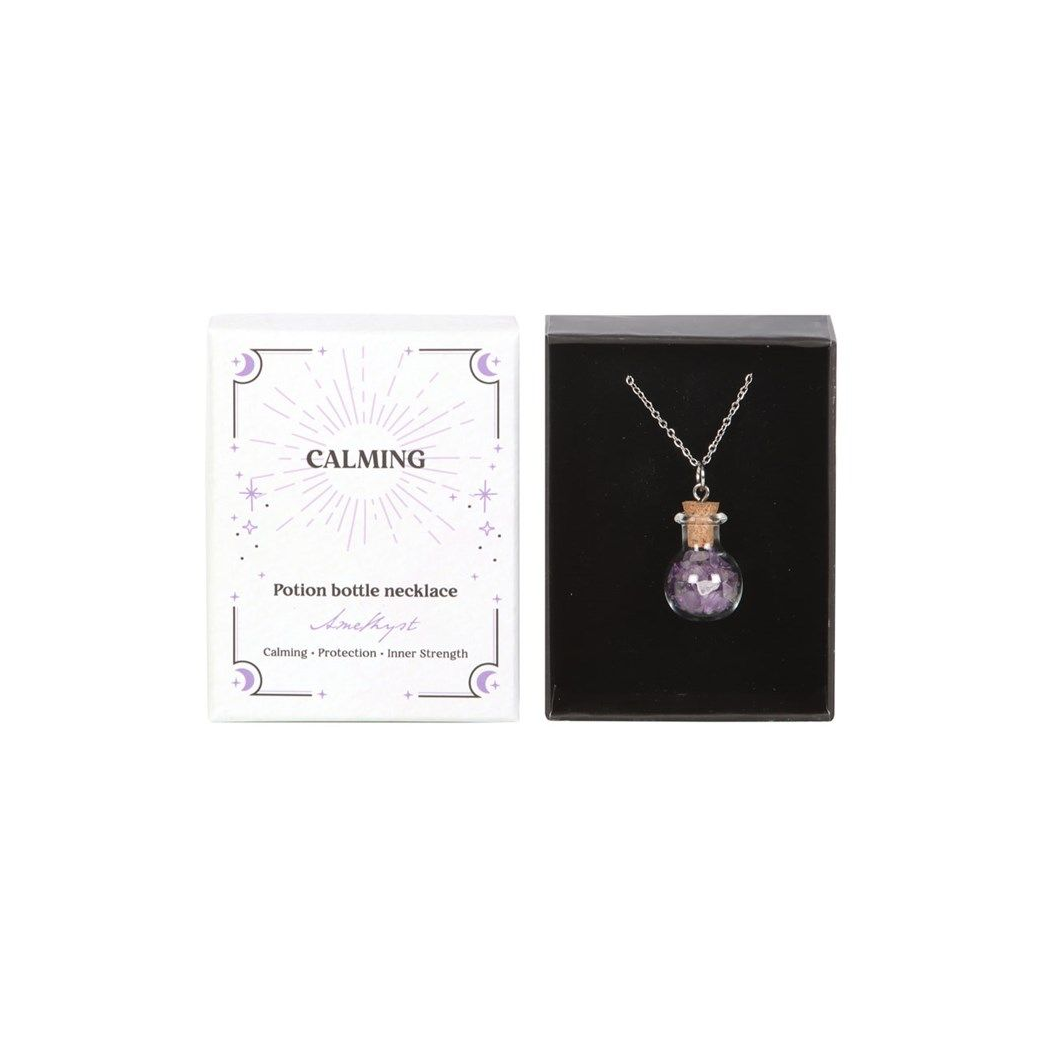 Calming Amethyst Crystal Chip Potion Bottle Necklace