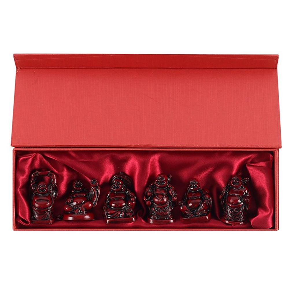 Set of 6 Red Resin Buddhas