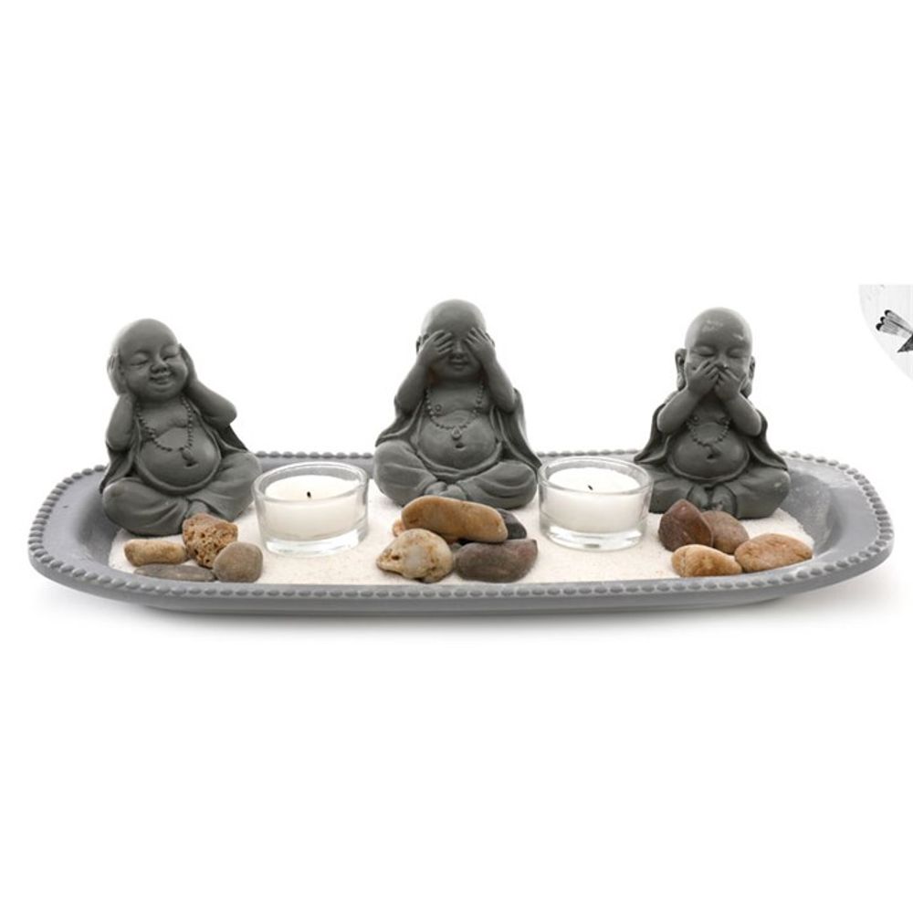 Triple Buddha Resin Zen Garden Tealight Holder 35cm