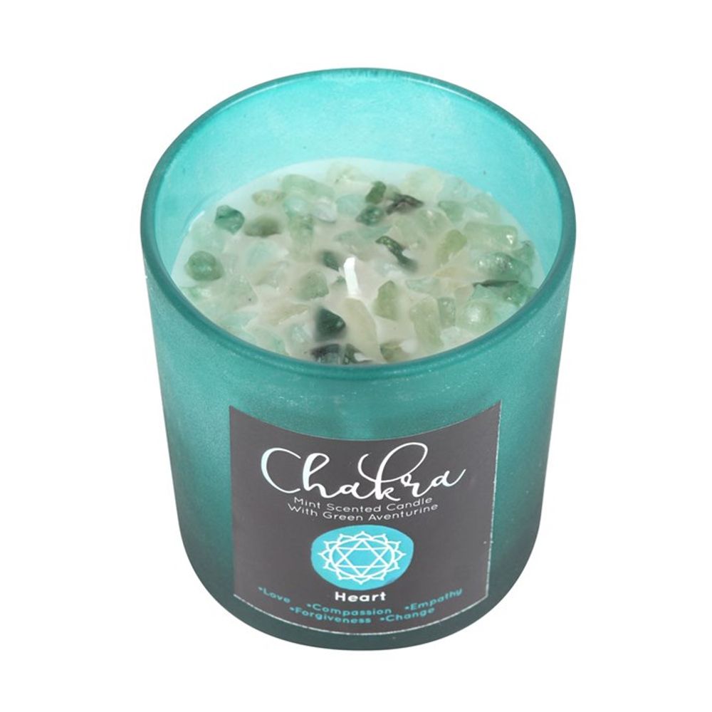 Heart Chakra Crystal Chip Candle- Mint