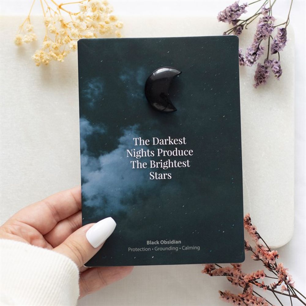 Darkest Nights Black Obsidian Crystal Moon Greeting Card