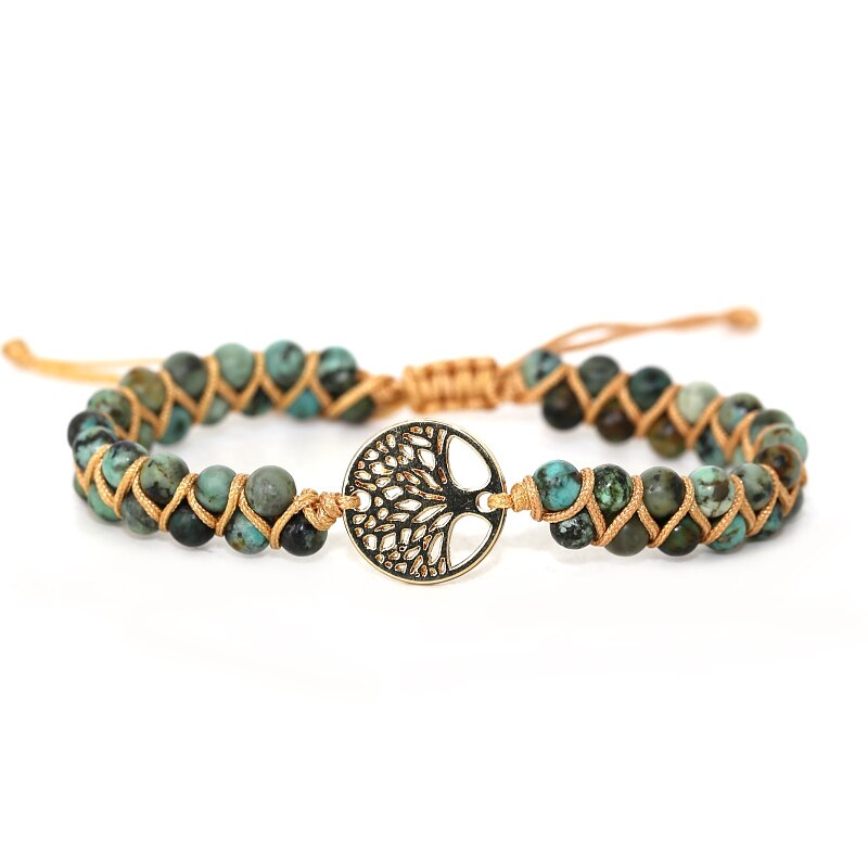 Moss Agate Tree of Life Braided String Bracelet