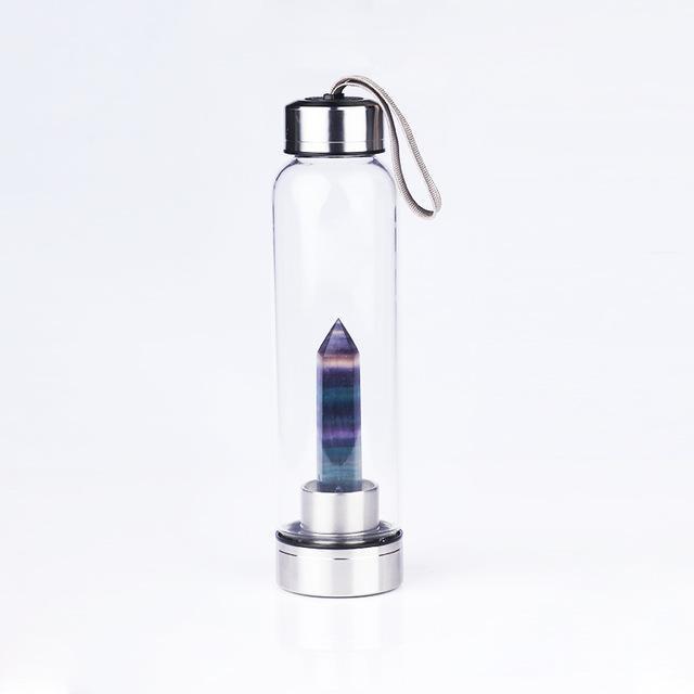 Natural Crystal Infusing Glass & Stainless Steel Water Bottle with Carry Strap