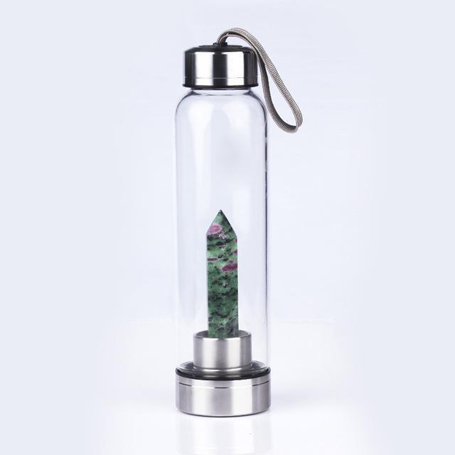 Natural Crystal Infusing Glass & Stainless Steel Water Bottle with Carry Strap