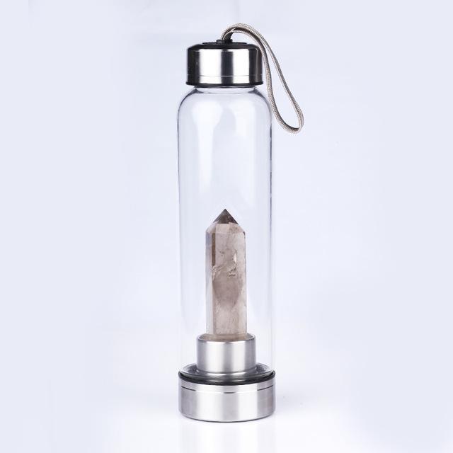 Natural Crystal Infusing Glass & Stainless Steel Water Bottle with Carry Strap