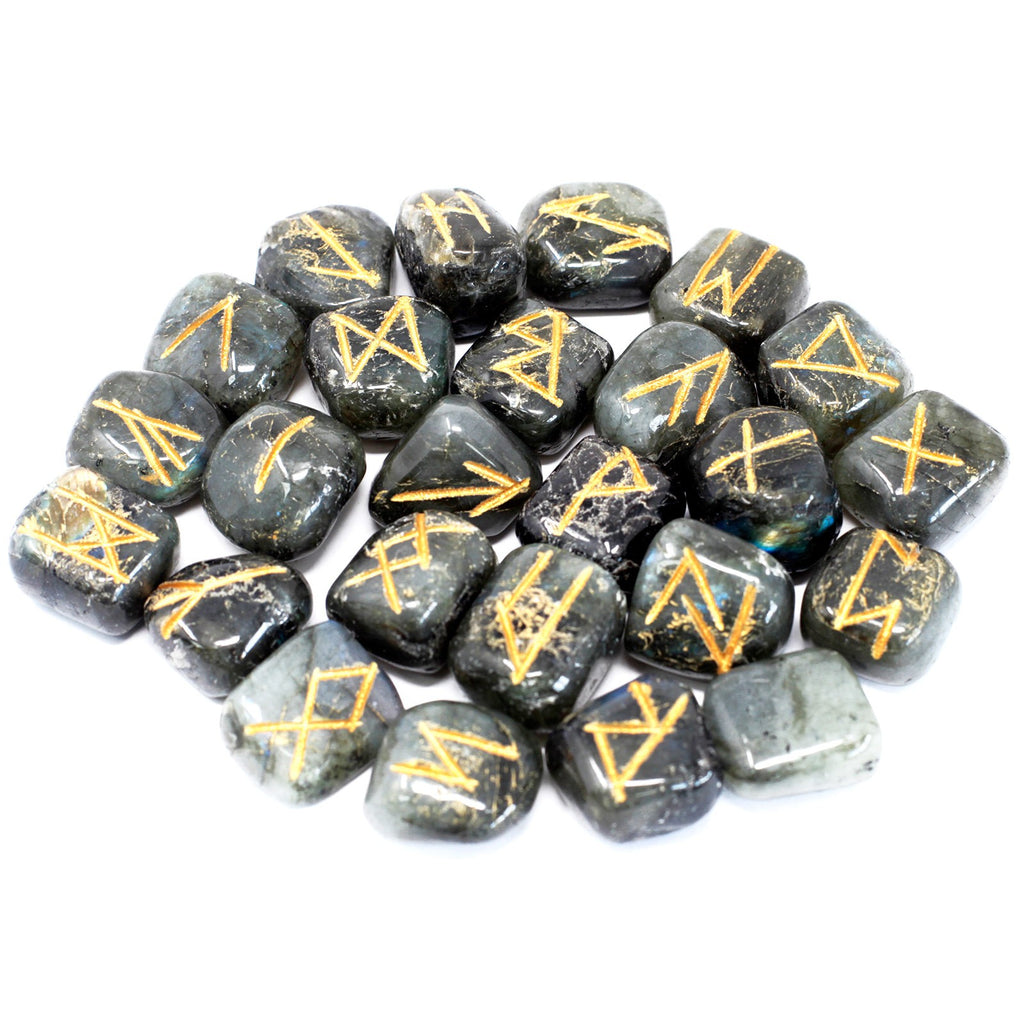 Rune Stone Set in Pouch - Labradorite