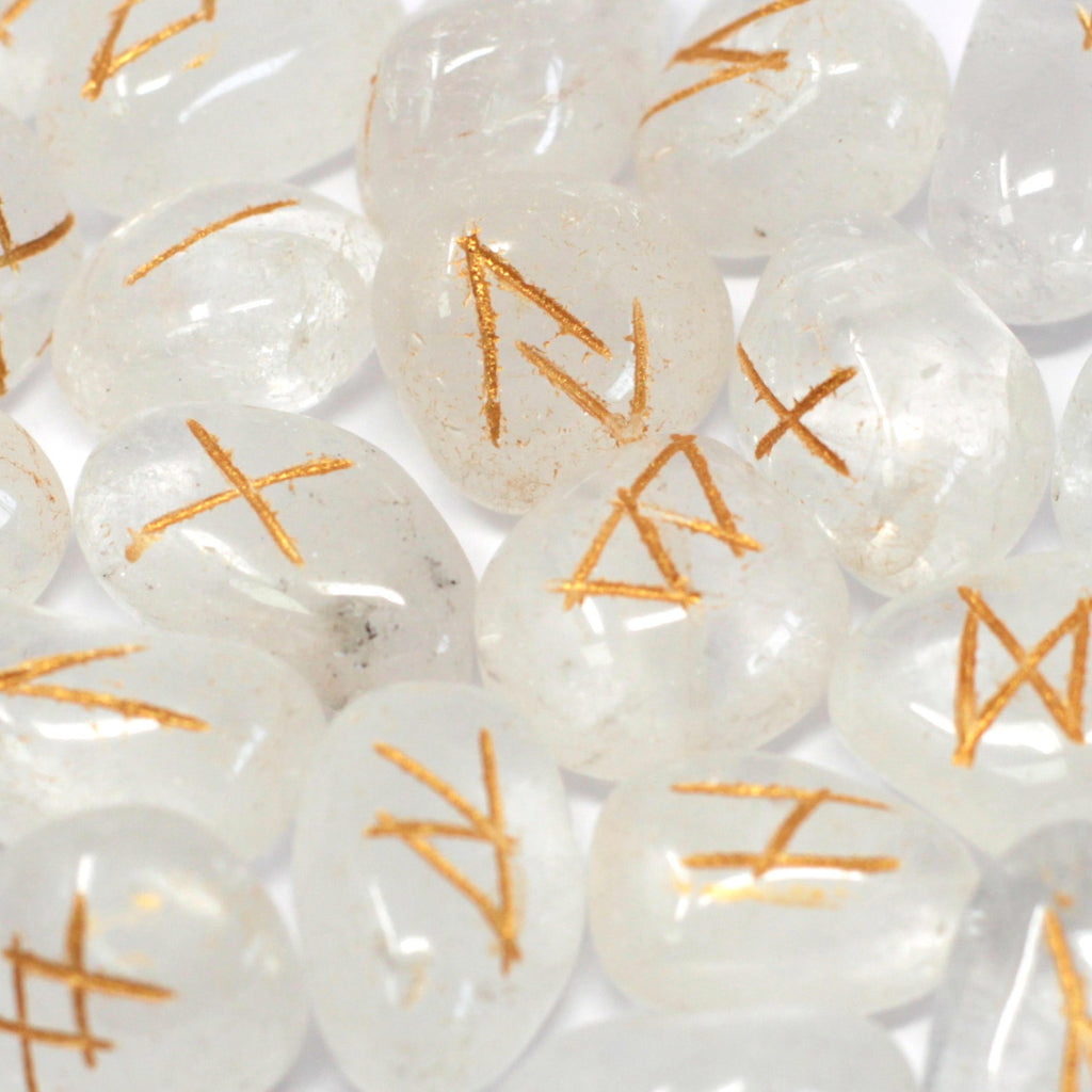 Rune Stone Set in Pouch - Clear Quartz