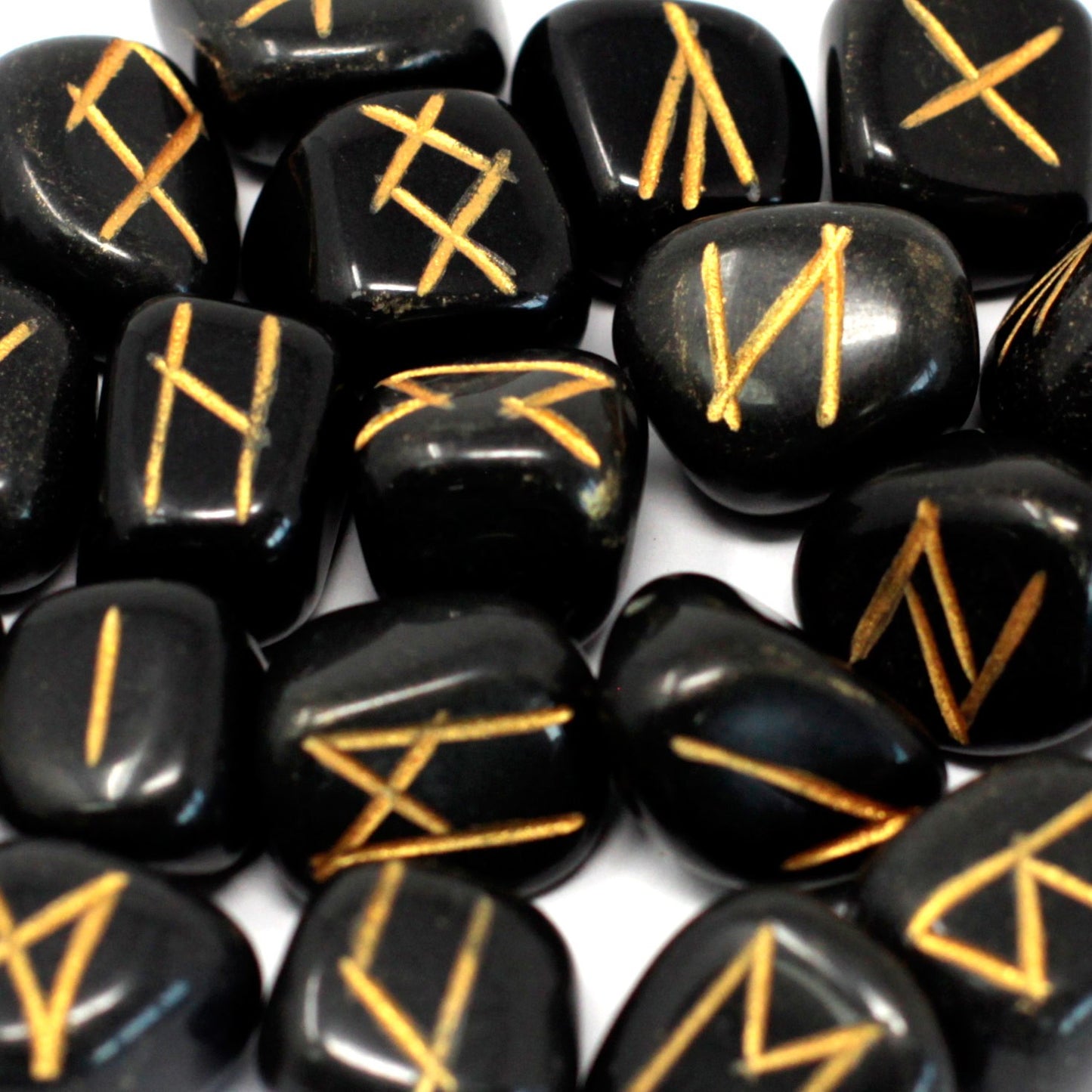 Rune Stone Set in Pouch - Black Agate