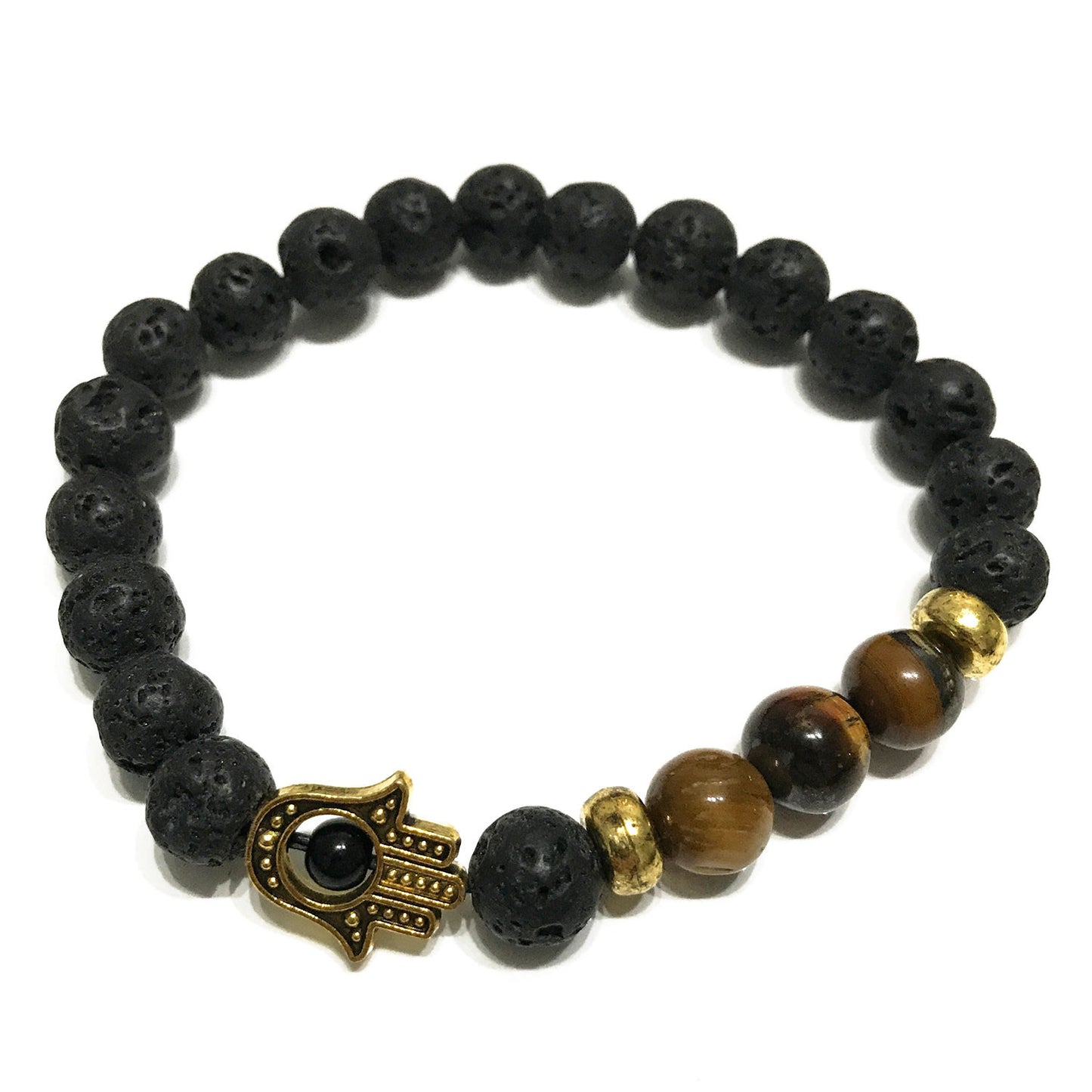 Lava Stone Diffuser Bracelet - Hamsa Tiger Eye