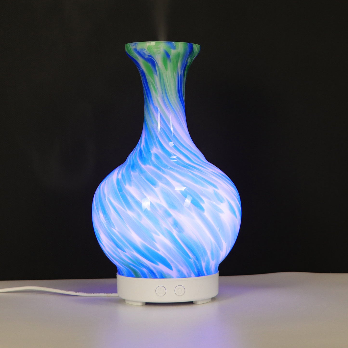 Aroma Atomiser - Glass Vase Blue and Green with Plug