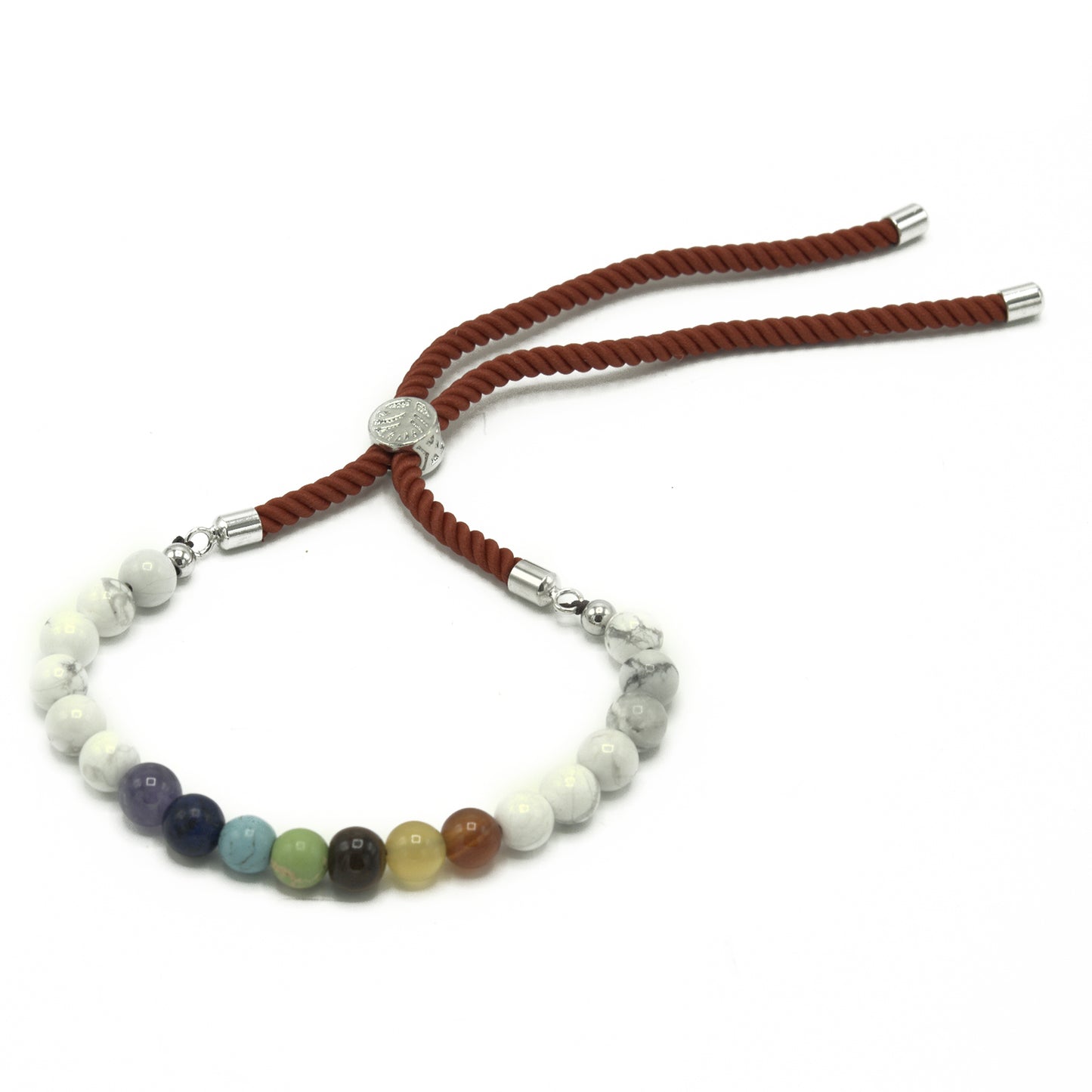 925 Silver Plated Gemstone Royal Red String Bracelet - White Howlite Chakra