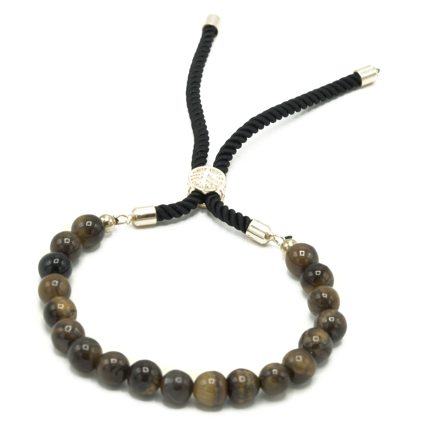 18K Gold Plated Gemstone Black String Bracelet - Tiger Eye