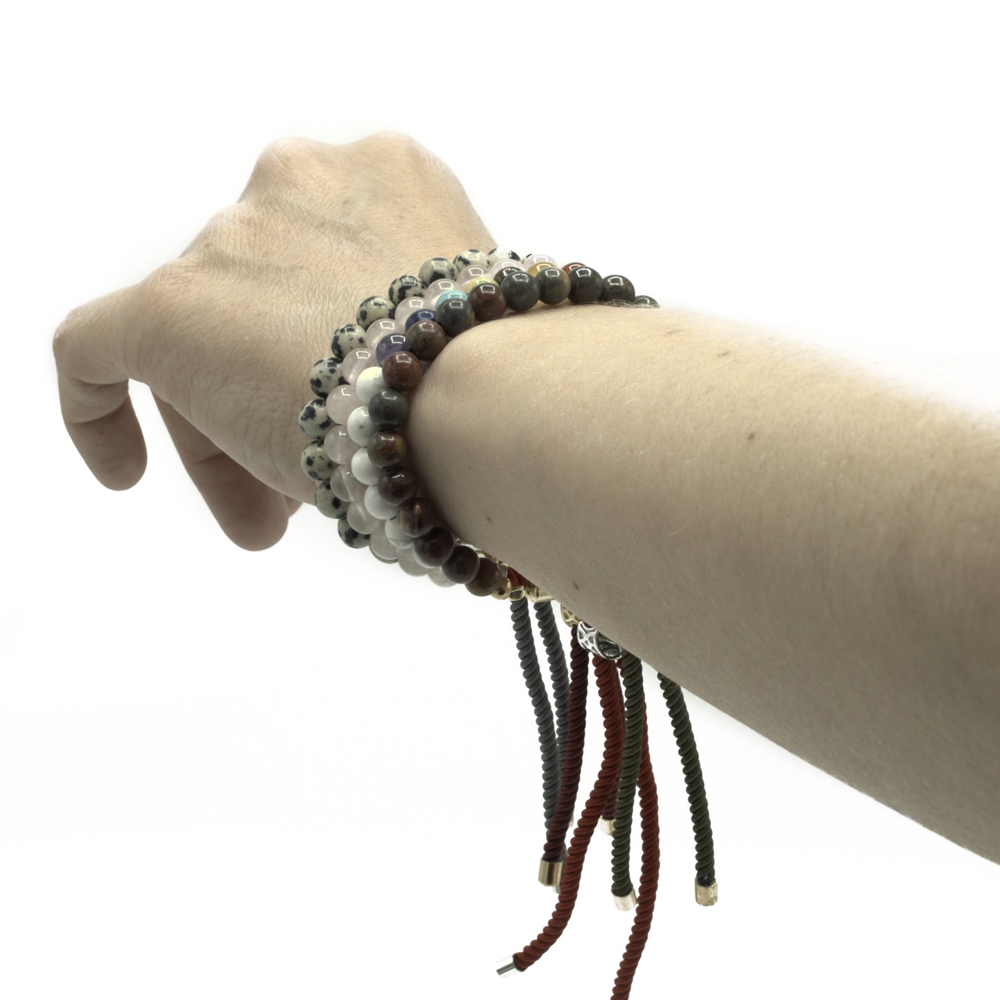 925 Silver Plated Gemstone Charcoal String Bracelet - Dalmation Jasper