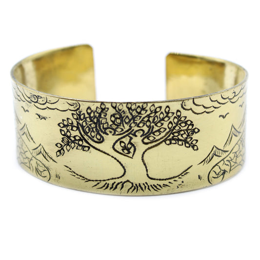 Brass Tibetan Mantra Bangle - Tree of Life