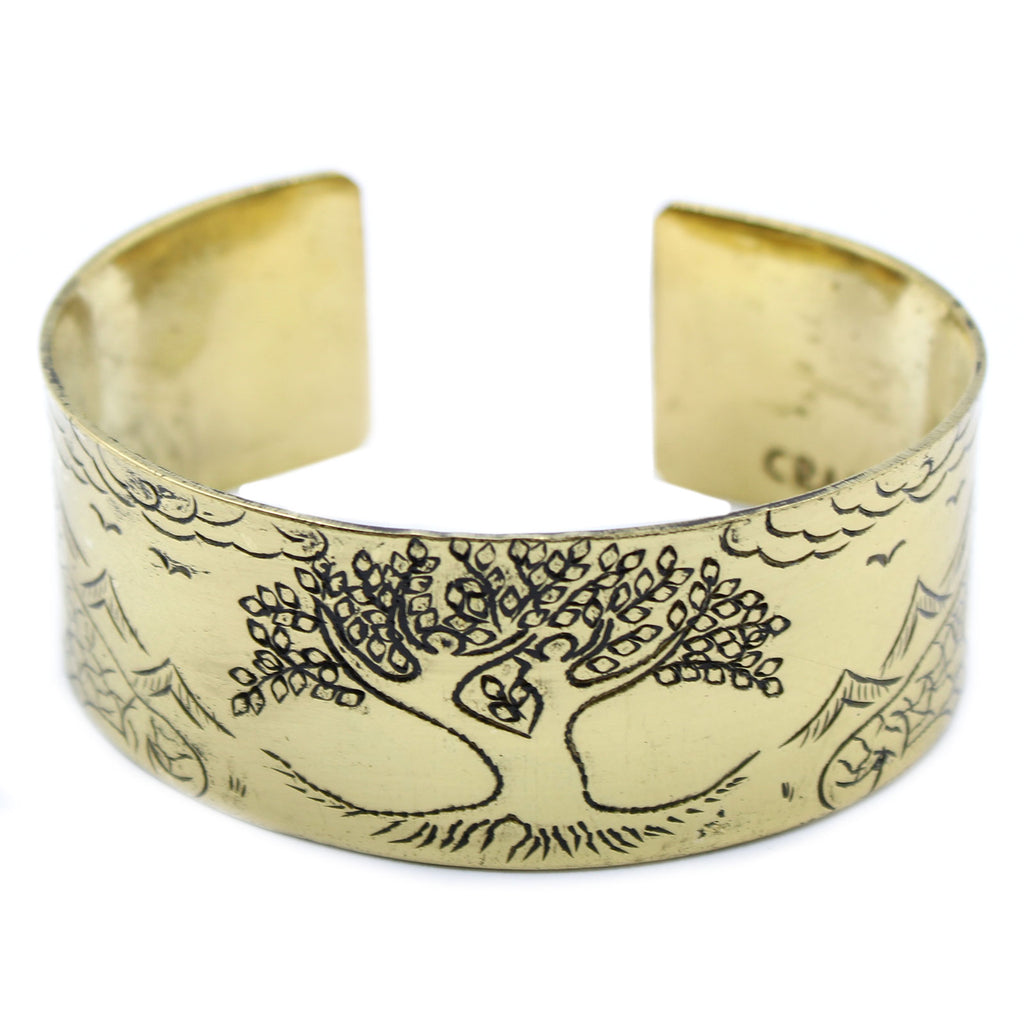Brass Tibetan Mantra Bangle - Tree of Life