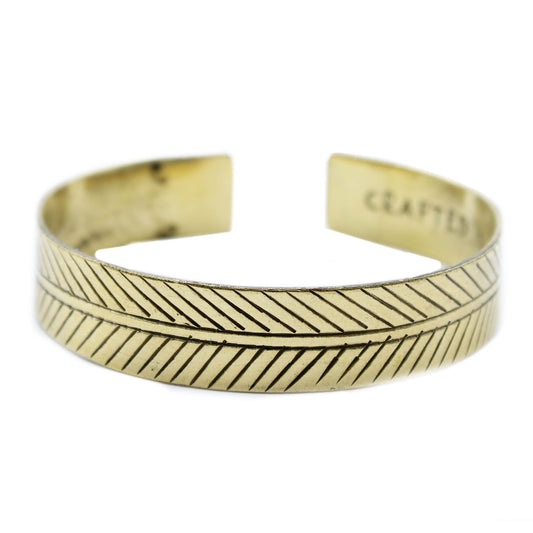 Brass Tibetan Bangle - Wide Tribal Leaf