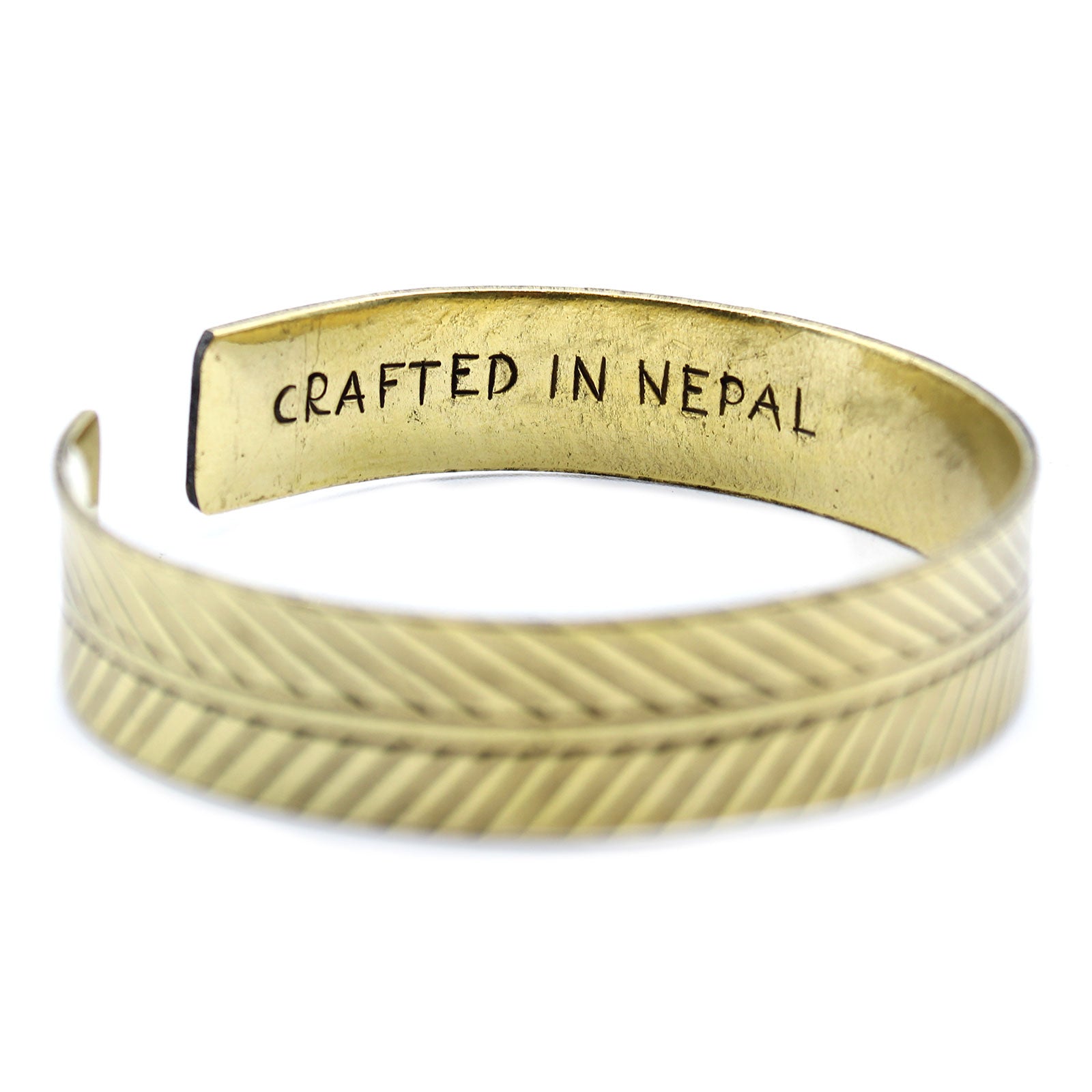 Brass Tibetan Bangle - Wide Tribal Leaf