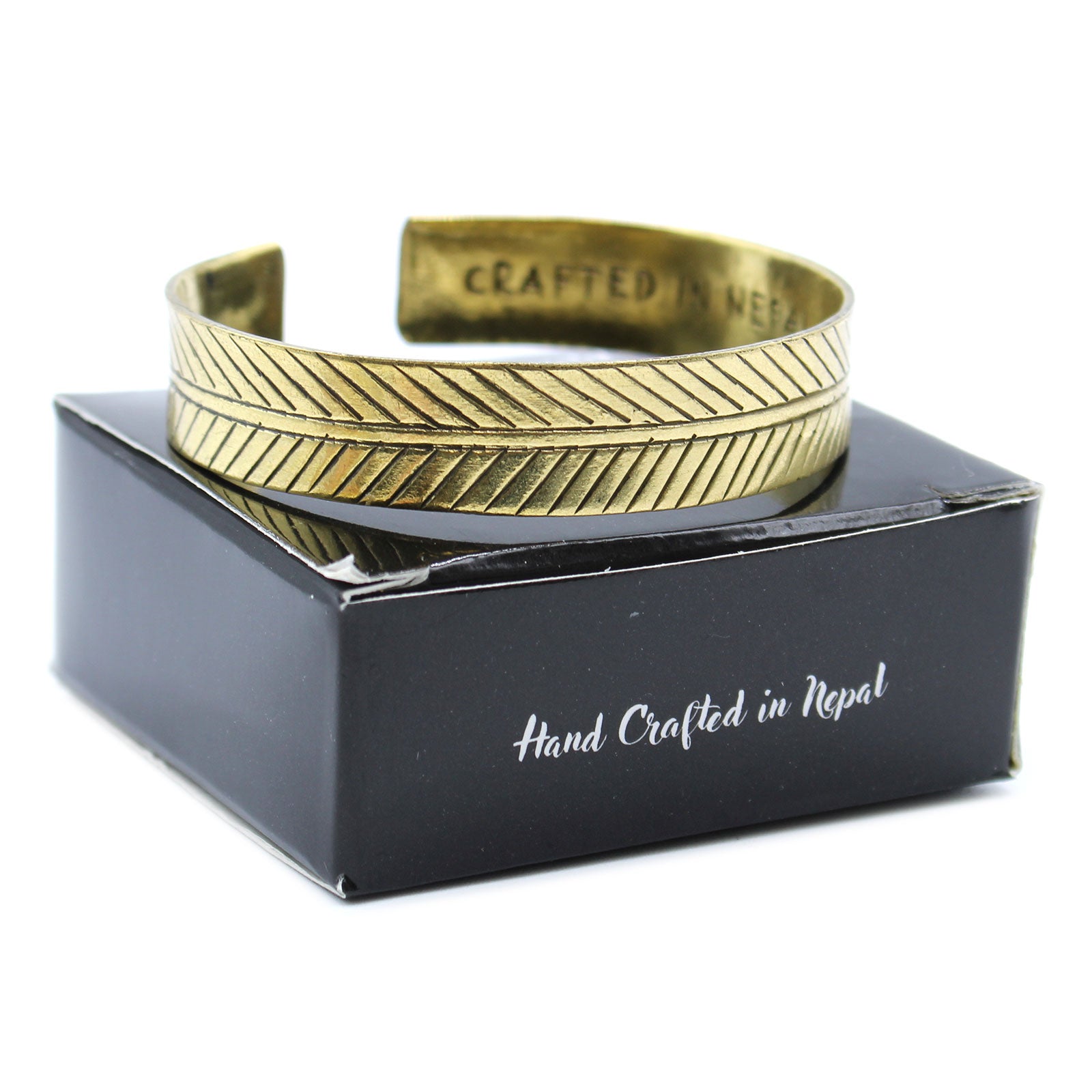 Brass Tibetan Bangle - Wide Tribal Leaf