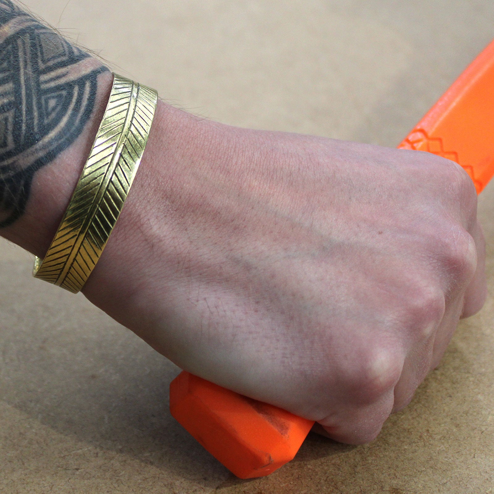 Brass Tibetan Bangle - Wide Tribal Leaf