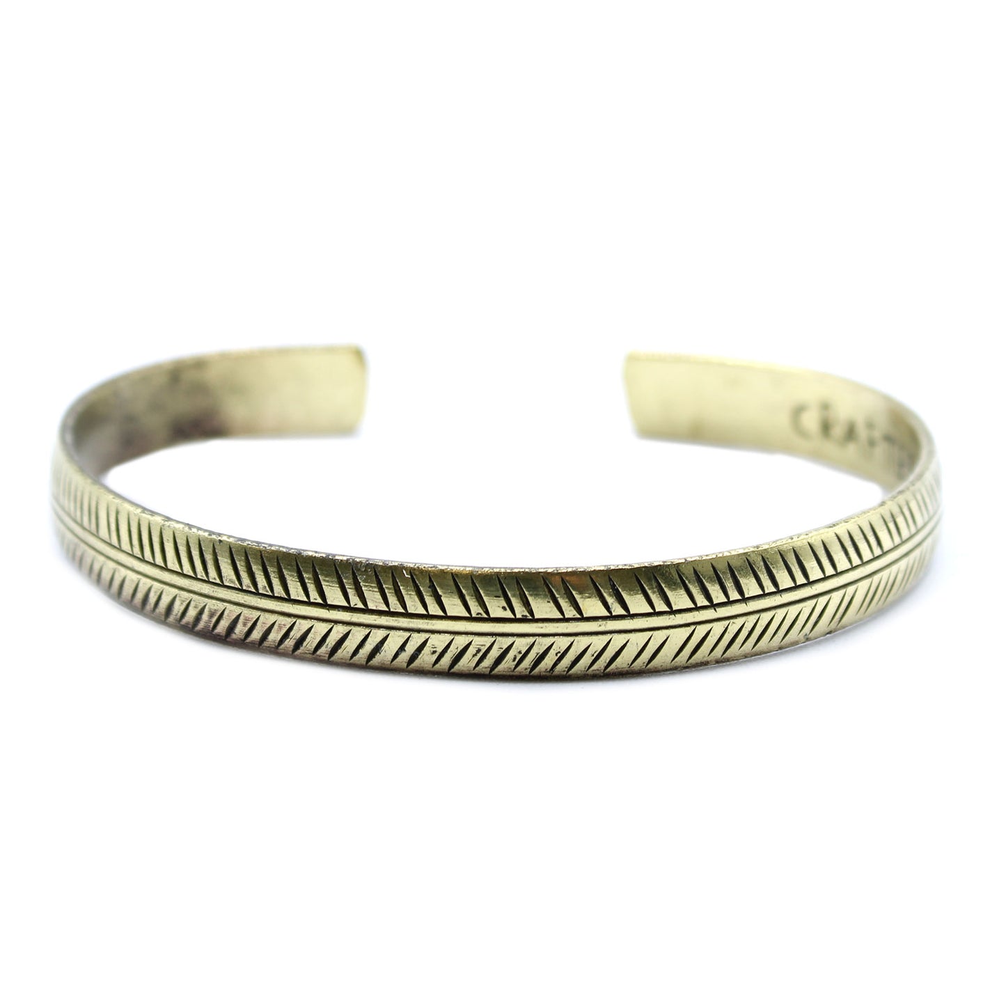 Brass Tibetan Bangle - Slim Tribal Leaf