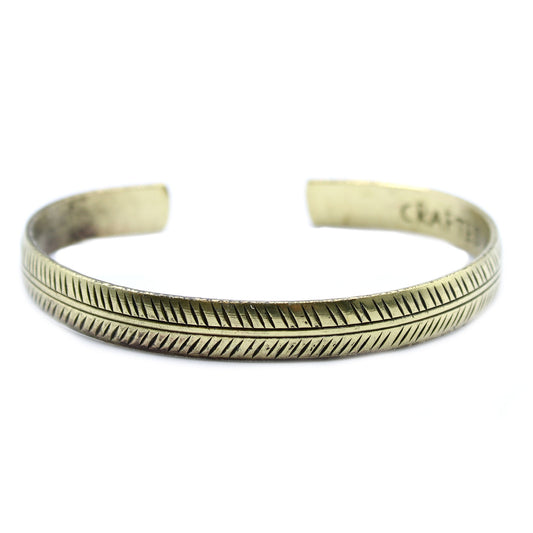 Brass Tibetan Bangle - Slim Tribal Leaf