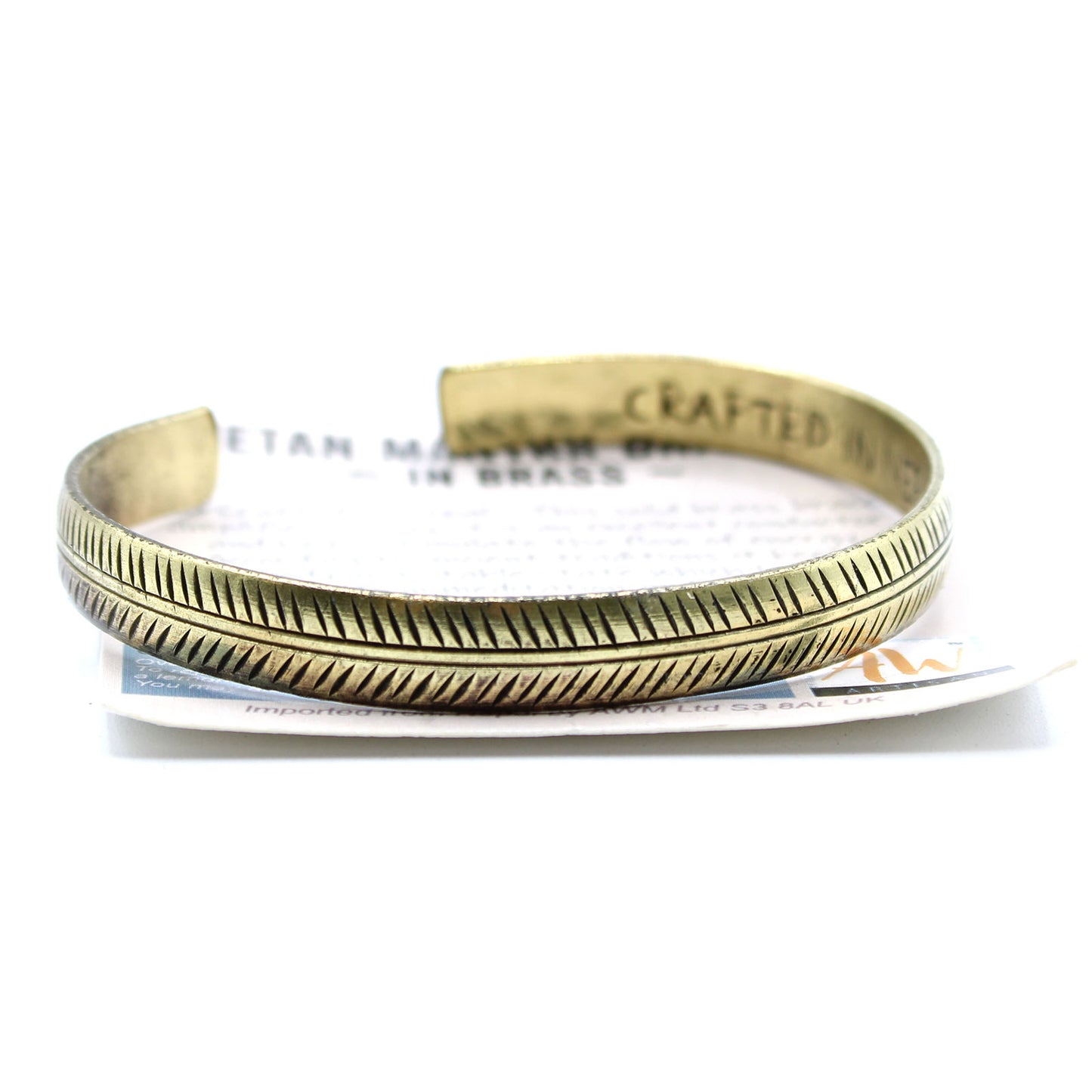 Brass Tibetan Bangle - Slim Tribal Leaf