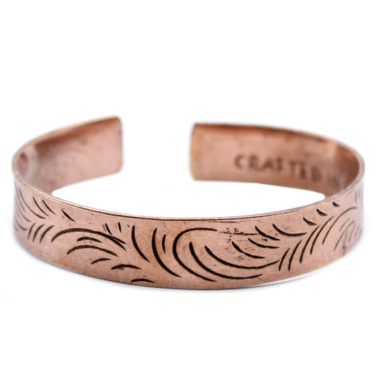 Copper Tibetan Bangle - Wide Tribal Swirls