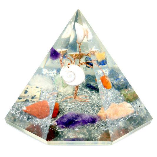 Orgonite 7 Sided Pyramid - Gemstone Wisdom Tree - 90 mm