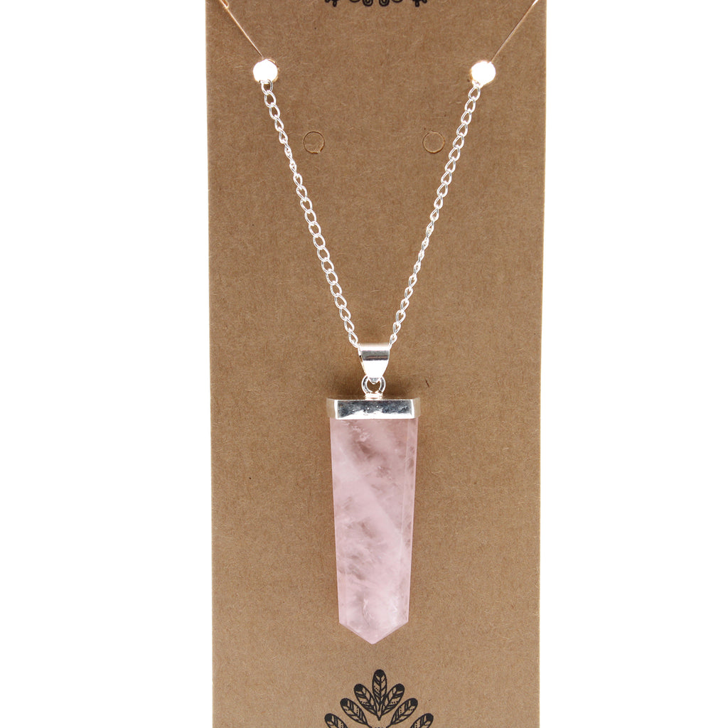 Flat Pencil Gemstone Pendant - Rose Quartz
