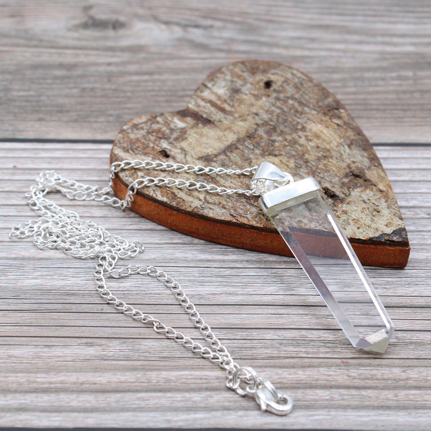 Flat Pencil Gemstone Pendant - Clear Quartz