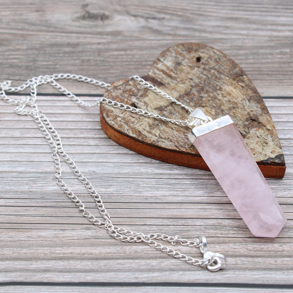 Flat Pencil Gemstone Pendant - Rose Quartz