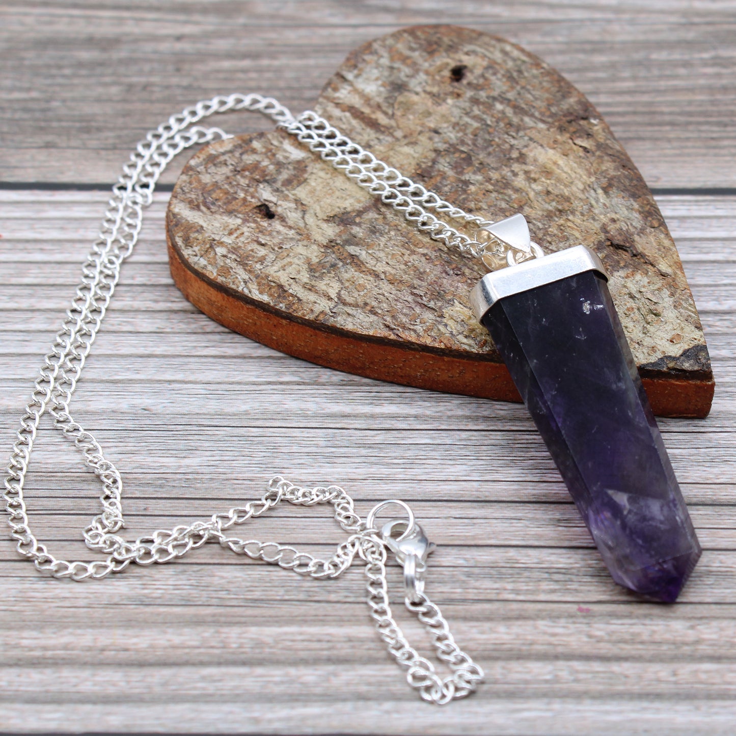 Flat Pencil Gemstone Pendant - Amethyst