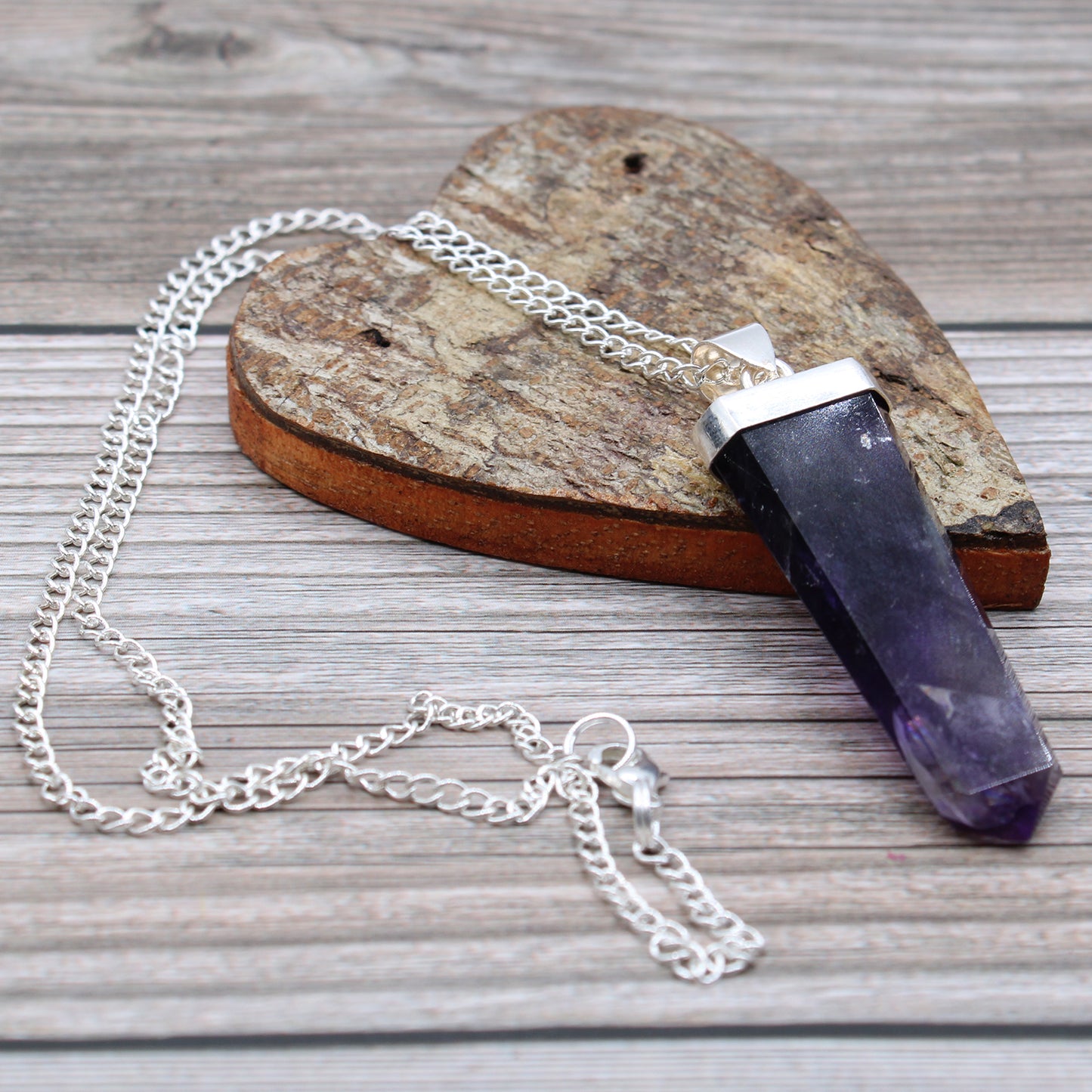 Flat Pencil Gemstone Pendant - Amethyst