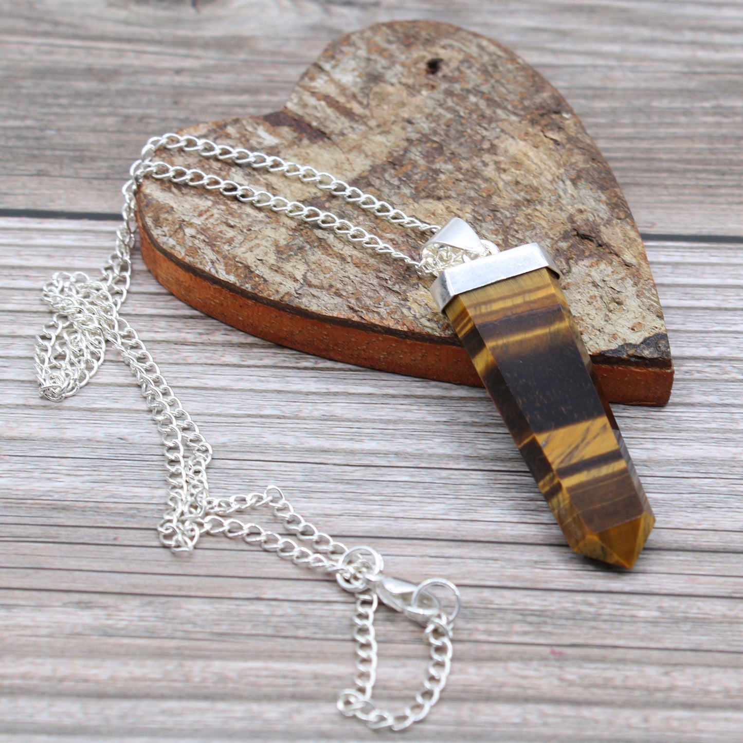 Flat Pencil Gemstone Pendant - Tiger Eye