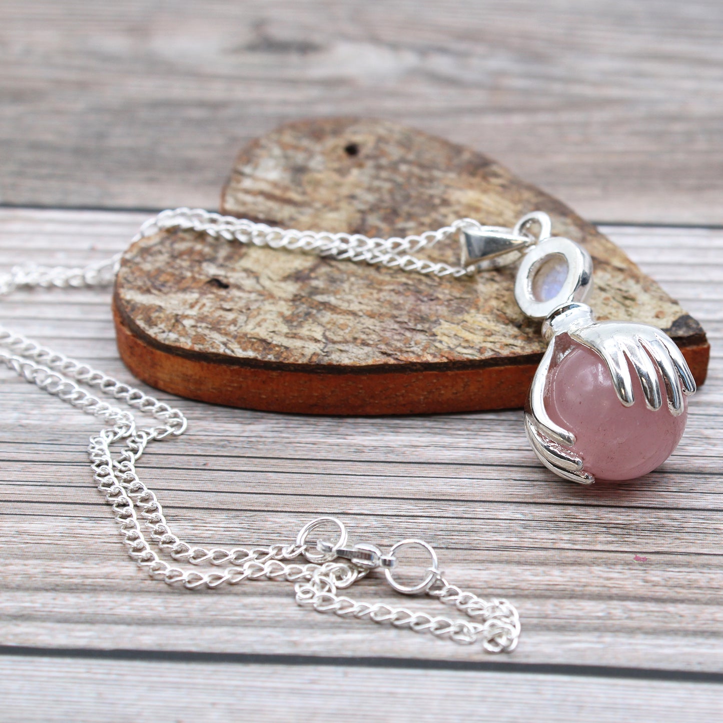 Healing Hands Gemstone Pendant - Rose Quartz