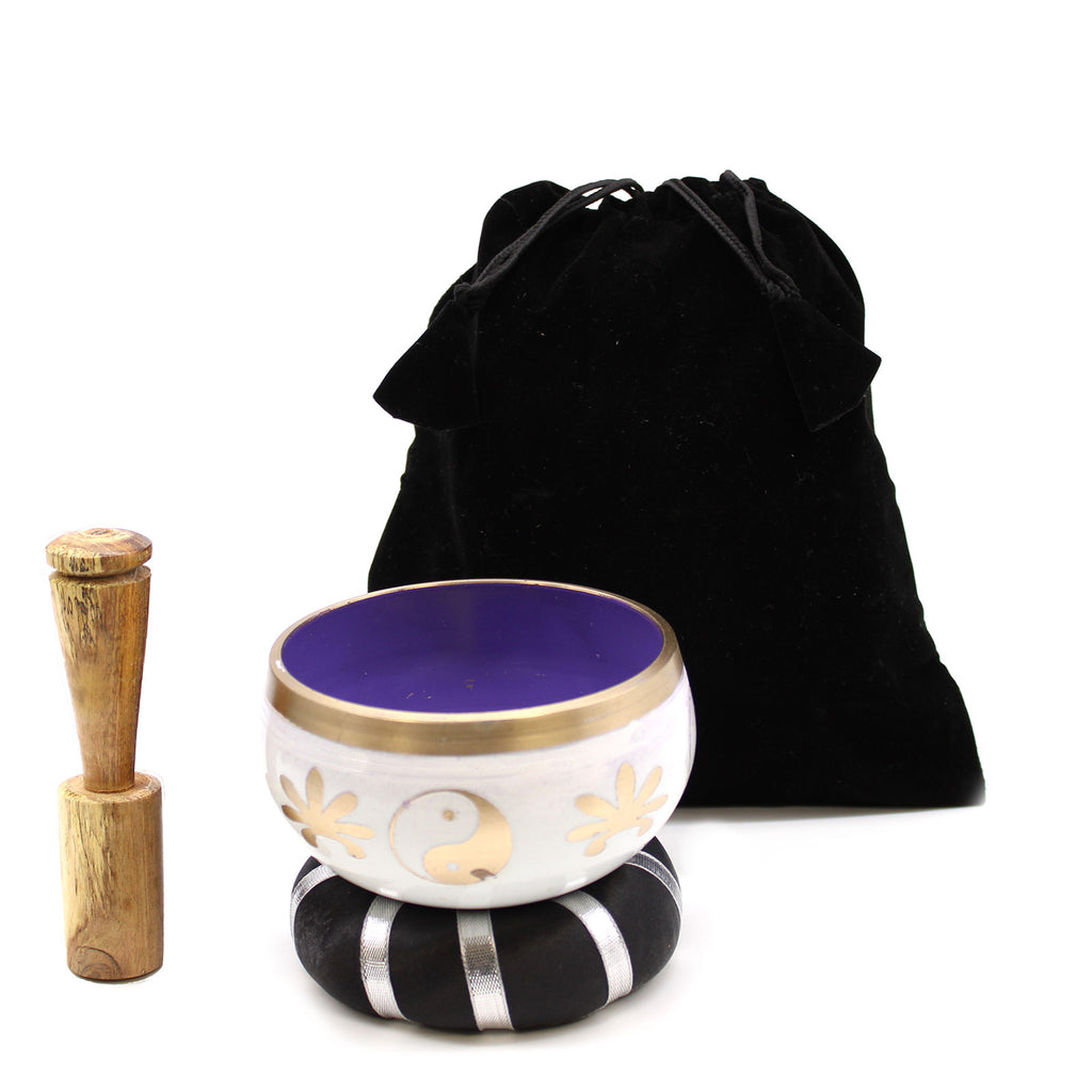 Yin & Yang Singing Bowl Set - White/Purple 10.7cm