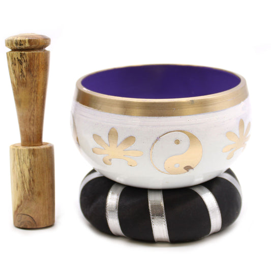 Yin & Yang Singing Bowl Set - White/Purple 10.7cm