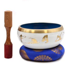 Large Yoga Moves Singing Bowl Set - White/Blue 14cm