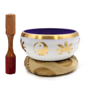 Large Yin & Yang Singing Bowl Set - White/Purple 14cm