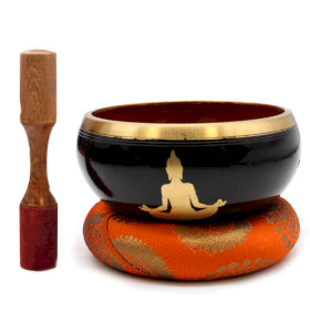 Large Buddha Singing Bowl Set - Black/Orange 14cm